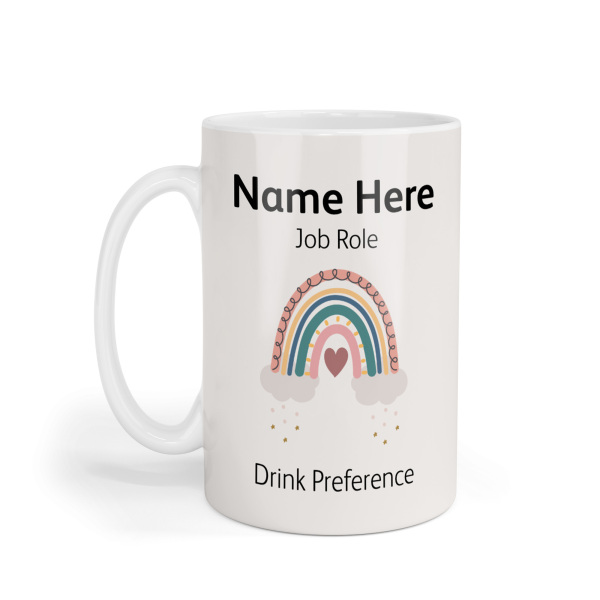 Personalised Ceramic Mug - Boho Rainbow with Cloud & Heart