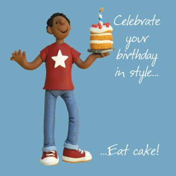 Holy Mackerel Celebrate in style (male), an Erica Sturla birthday greetings card, for dad, husband, boyfriend, son, brother, friend etc.15cm square and blank inside