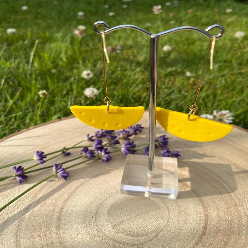 Lemon Hoop Earrings: Gold Leaf Summer Jewelry , polymer clay earrings - silver