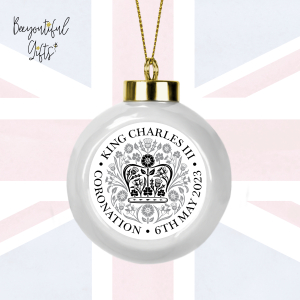 King Charles III Coronation Day May 2023 Official Emblem Ceramic Bauble - Black