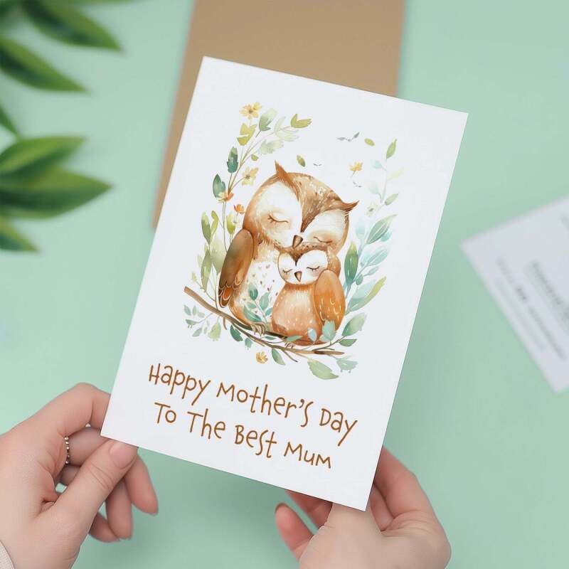 Mother's Day Card For Mum Cute Owls Mother's Day Mothers Day card Mothering Sunday Happy Mother's Day Card For Mom Mommy Mum Mummy - Large (5x7) / Blank Message