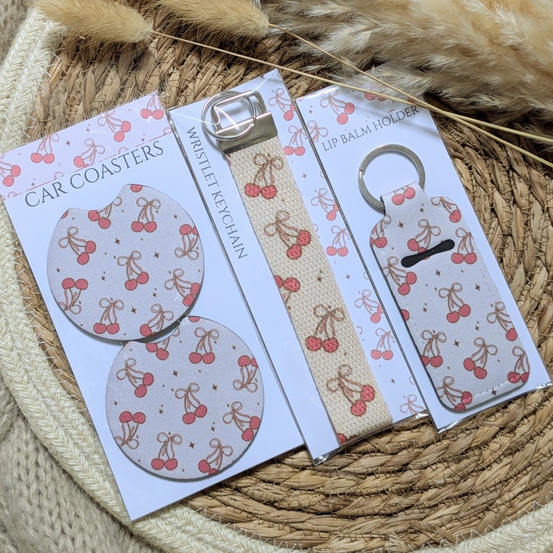 Cherries & Bow Car Coasters
