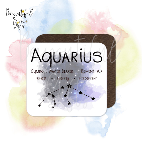 Birthday Coaster - Star Sign with Astrology Background - Aquarius