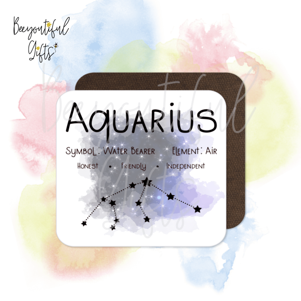 Birthday Coaster - Star Sign with Astrology Background - Aquarius