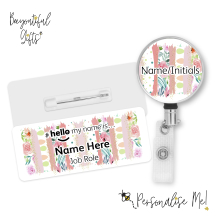 #hello my name is... Name Badge & Metal ID Reel - Floral Easter Brush Strokes