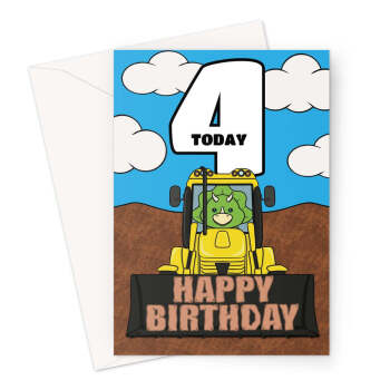 Digger 4th Birthday Card For A Boy