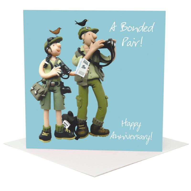 Bonded pair anniversary card for a couple of birdwatchers - designed by Erica Sturla - 15cm square and blank inside, made in the UK