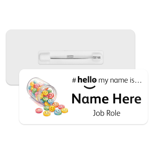 #hello my name is... Name Badge - Watercolour Happy Pills