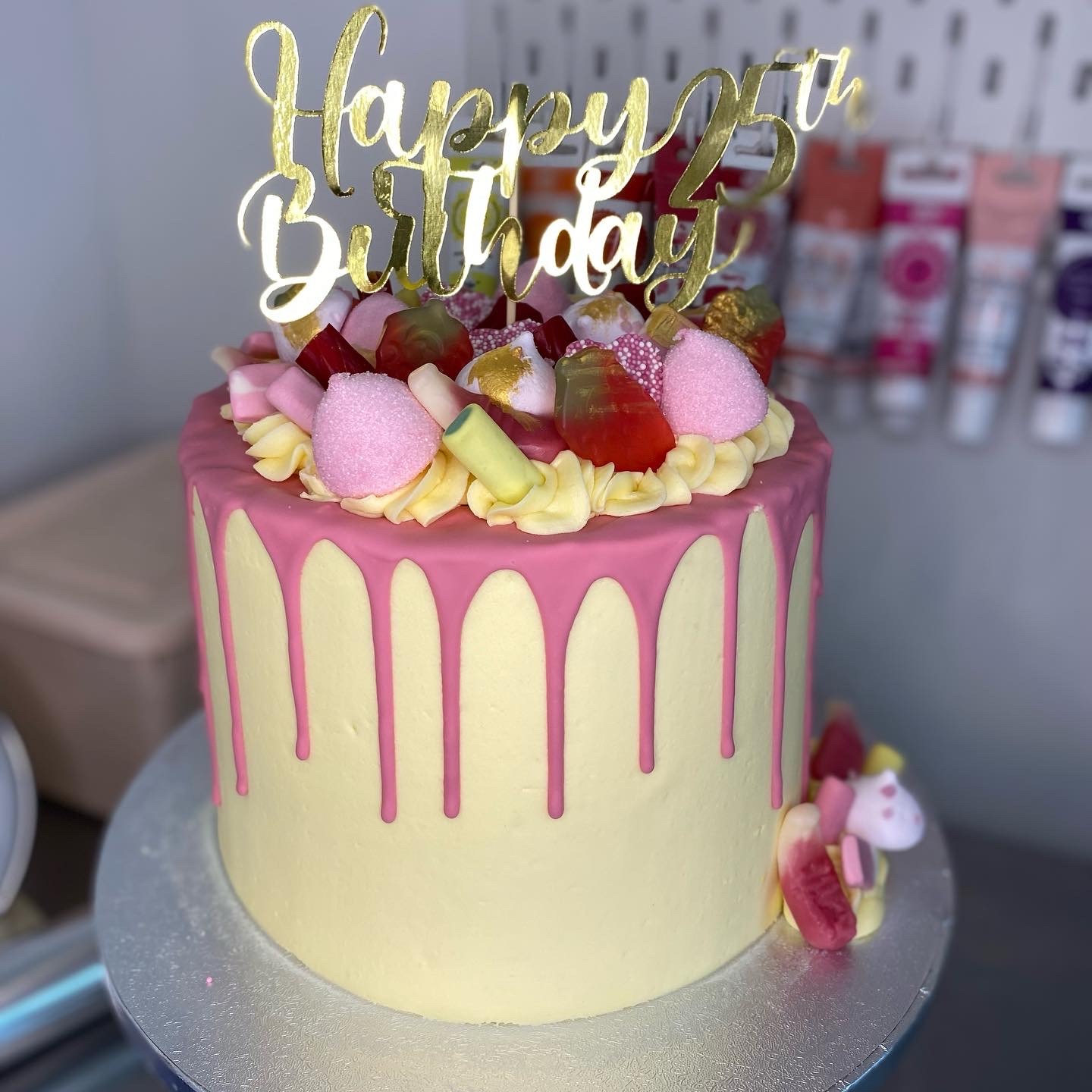 Online Cake Order - Pink & Gold Drip Cake #6Drip – Michael Angelo's