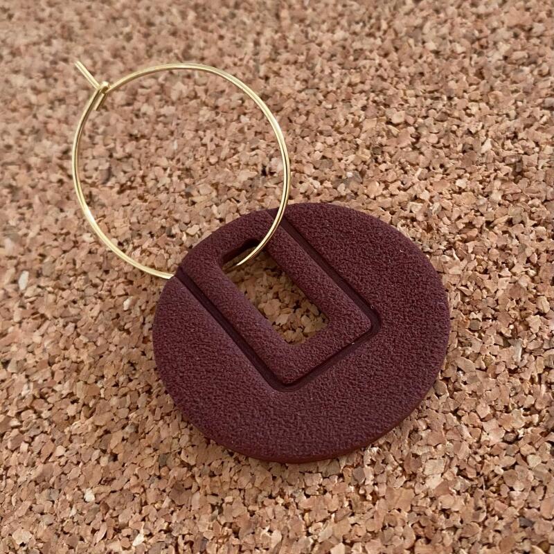 Textured Brown Polymer Clay Hoop Earrings | Gold or Silver - silver