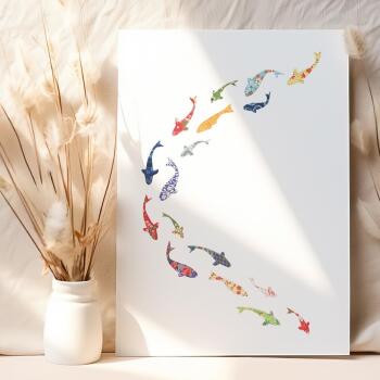 Koi carp swirl greeting card -  designed by Eloise Hall - 15.7 x 11cm and blank inside, made in the UK