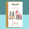 Nephew Tractor Christmas Card - Personalised - Custom Xmas Card for Nephew - Santa and Tractors - Blank inside - Regular - Matte