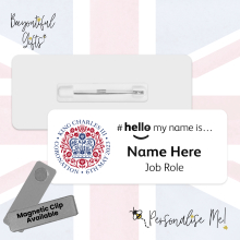 #hello my name is... Name Badge - King Charles III Coronation Day May 2023 Official Emblem - Red & Blue