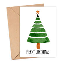 Christmas Card - Watercolour Hand Painted Christmas Tree - Small (Approx. A6) - Standard Smooth Card