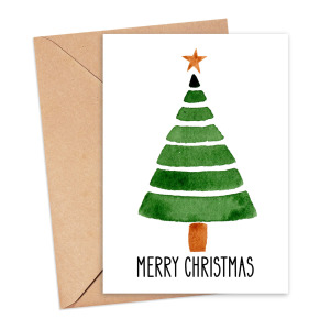 Christmas Card - Watercolour Hand Painted Christmas Tree