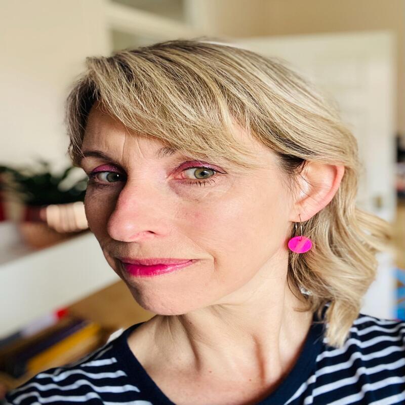 Fluorescent Pink Clay Hoop Earrings: Minimalist Festival Jewelry - fluorescent pink