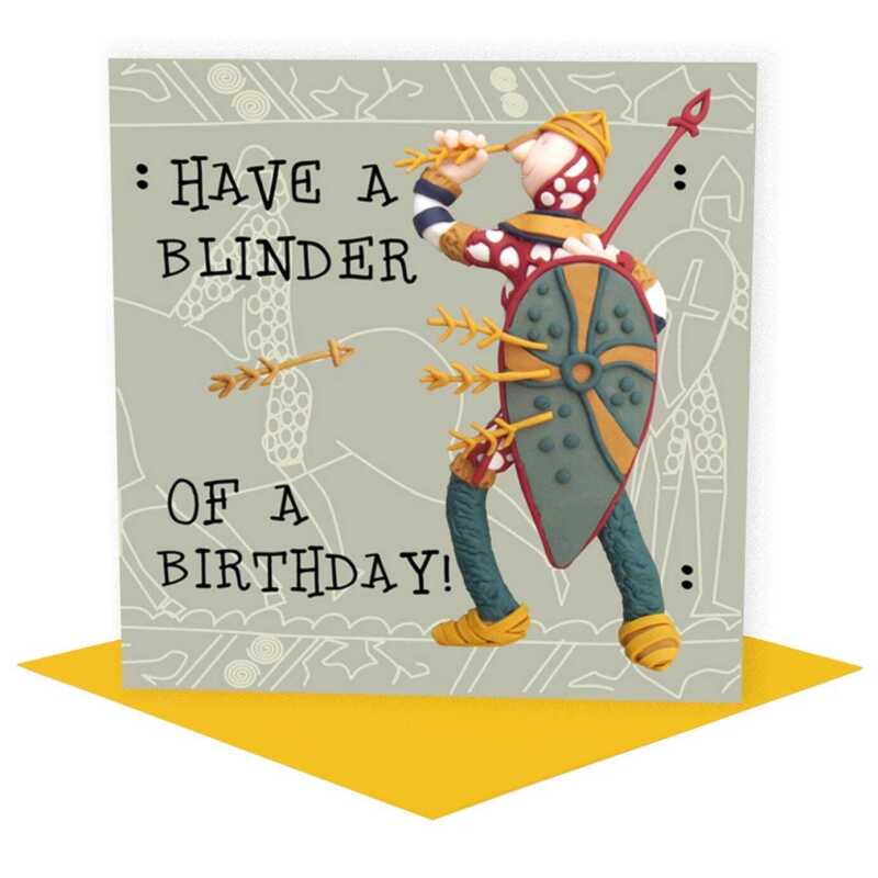 Blinder of a birthday - King Harold themed birthday card - designed by Erica Sturla - 15cm square and blank inside, made in the UK