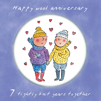 Holy Mackerel same sex LGBTQ+ 7th Wool anniversary card (male) by Rosie Brooks - blank inside - 15cm square