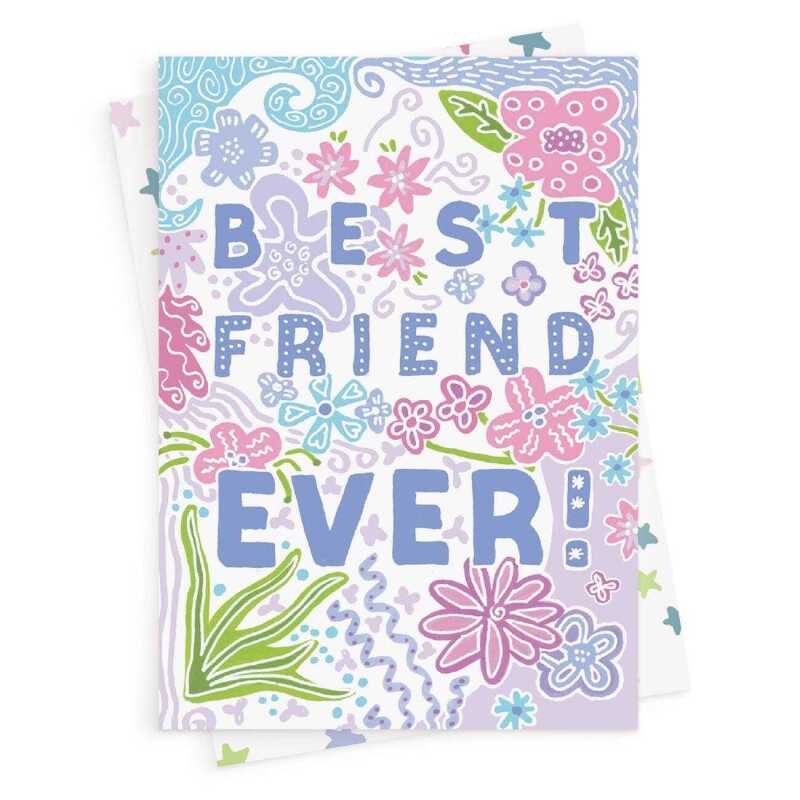Best friend ever, a pretty floral friendship card with a gorgeous printed envelope - 12 x 17cm and blank inside - made in the UK