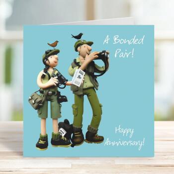 Bonded pair anniversary card for a couple of birdwatchers - designed by Erica Sturla - 15cm square and blank inside, made in the UK