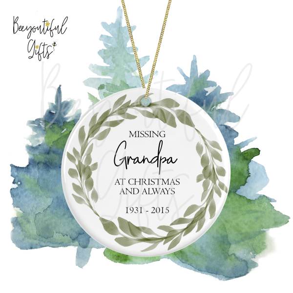 Personalised Ceramic Christmas Tree Decoration - Watercolour Eucalyptus Remembrance