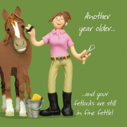 Holy Mackerel Fine fettle, a horse themed Erica Sturla female birthday greetings card, for wife, sister, daughter, friend etc.15cm square and blank inside, printed in the UK