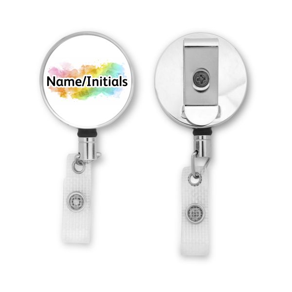 Personalised Metal ID Reel - Watercolour Rainbow Splash