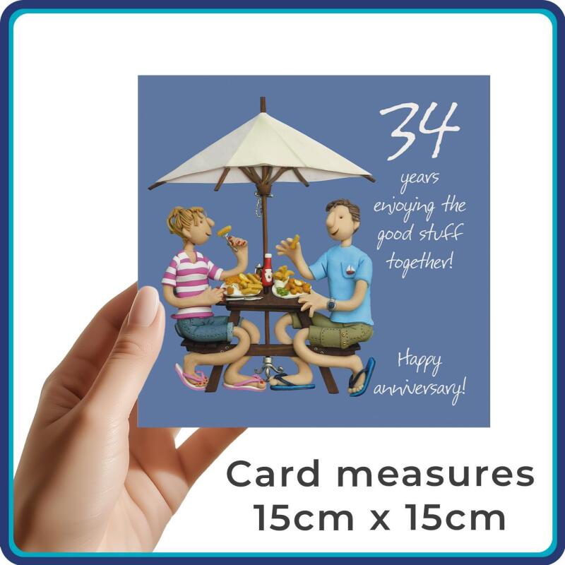 34th Anniversary Card - Enjoying the Good Stuff Together - Fun Polymer Clay Art by Erica Sturla - Made in the UK