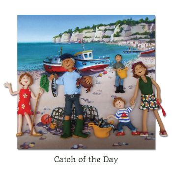Holy Mackerel catch of the day seaside themed blank greeting card - designed by artist Erica Sturla - 15cm square and blank inside for your own message