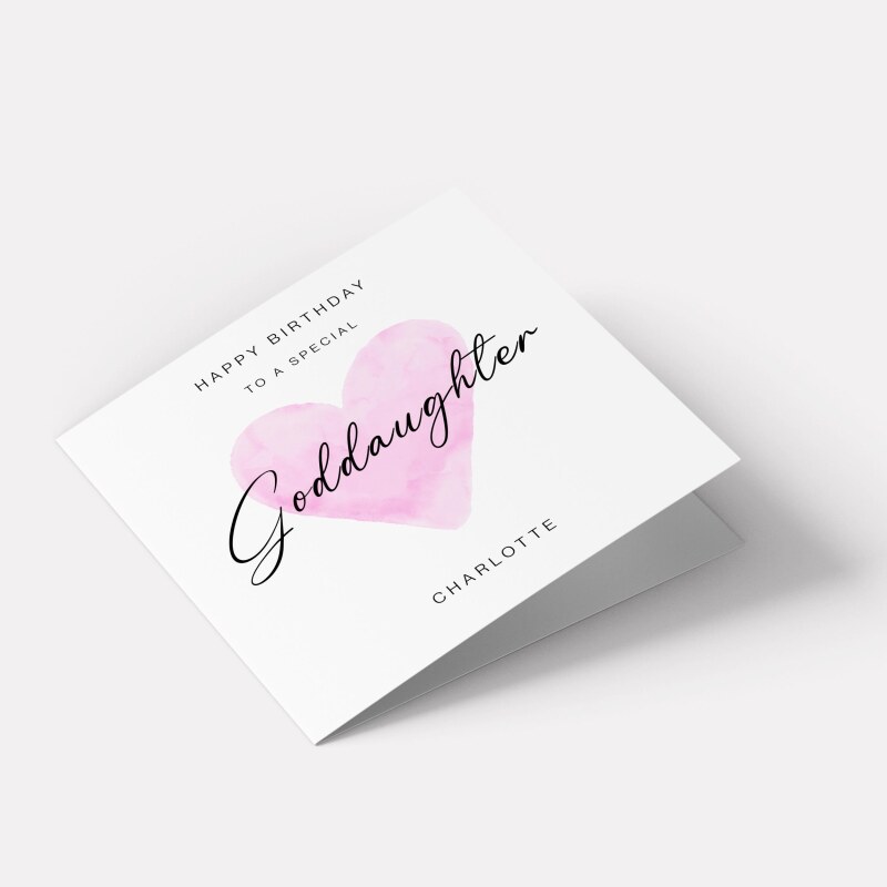 Goddaughter birthday card personalised pink heart design custom name handmade minimalist greeting - Smooth No Message - Kraft Brown