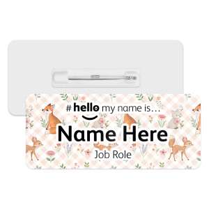 #hello my name is... Name Badge - Pastel Gingham Woodland Animals