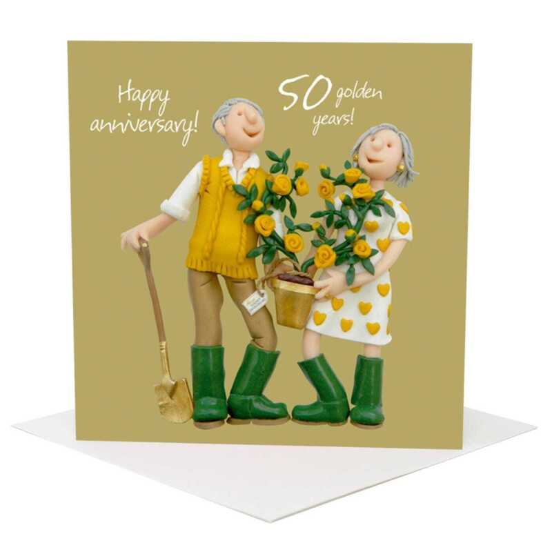 50th anniversary card (golden anniversary card) - designed by Erica Sturla - 15cm square and blank inside, made in the UK