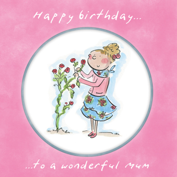 Holy Mackerel Wonderful Mum, a 15cm square birthday card for a mother featuring Rosie Brooks artwork, blank inside for your message