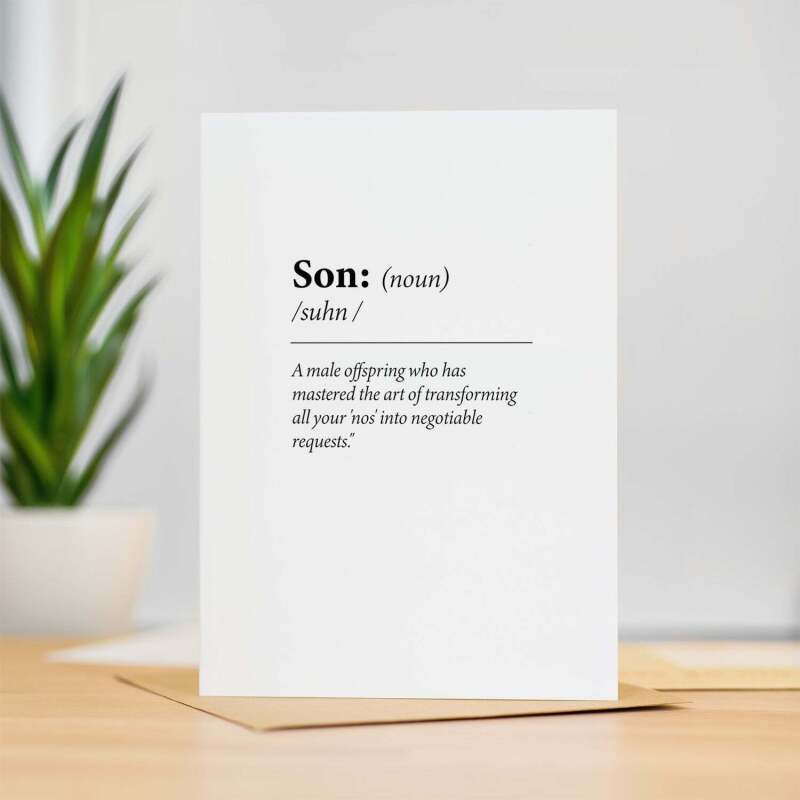 Birthday Card For Son Fun Dictionary Quote Card For Son Custom Message Card For Son Funny Birthday Card For Son - Large (5x7) / Blank Message