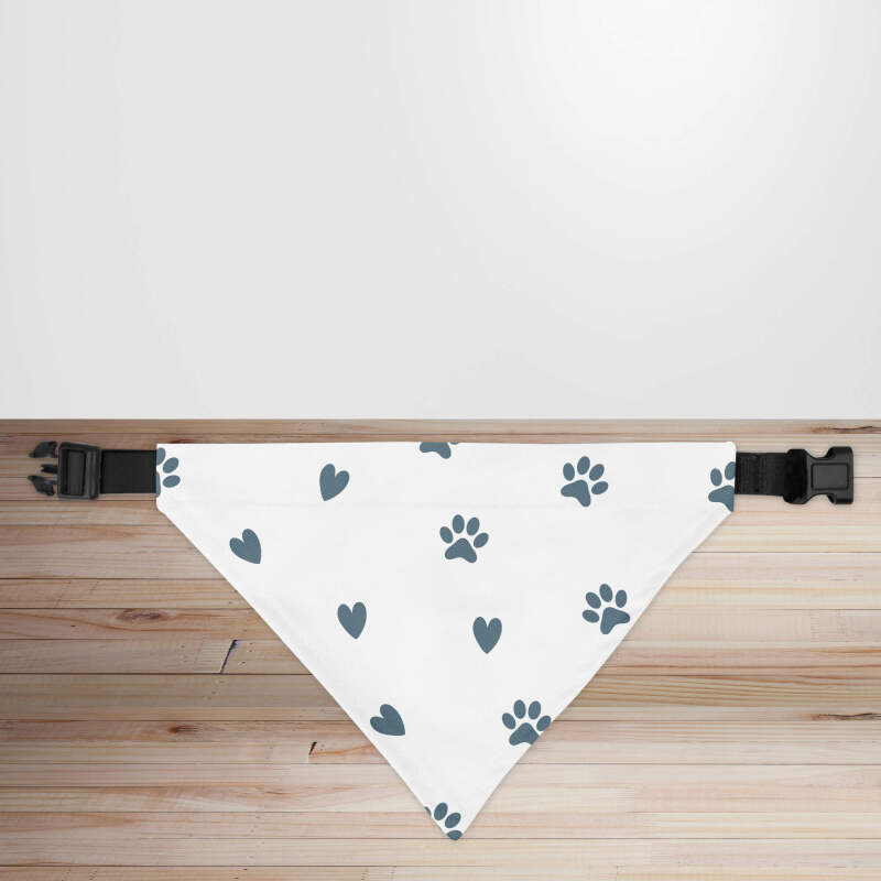 Navy Hearts & Paws Print Dog/Puppy Bandana - Small - 12x17cm (Strap: 25cm - 40cm)