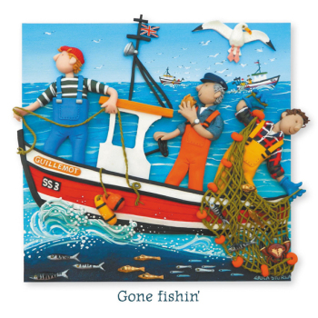 Holy Mackerel gone fishin seaside themed blank greeting card - designed by artist Erica Sturla - 15cm square and blank inside for your own message