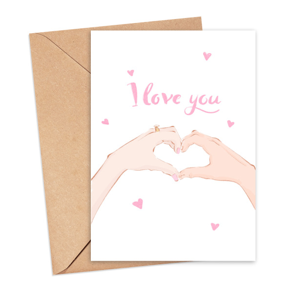 Valentines Card - I Love You Hand Heart - Small (Approx. A6 | 105mm x 148mm | 4.1in x 5.8in) - Standard Smooth Card