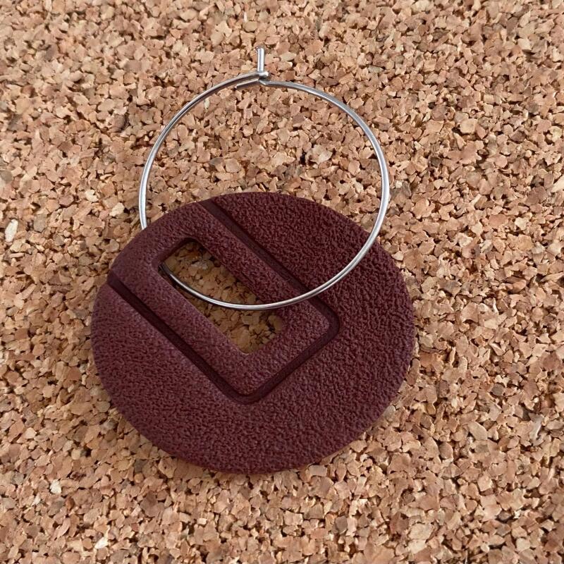 Textured Brown Polymer Clay Hoop Earrings | Gold or Silver - silver