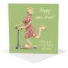 Funny female happy new knee card to send get well wishes - designed by Erica Sturla - 15cm square and blank inside, made in the UK