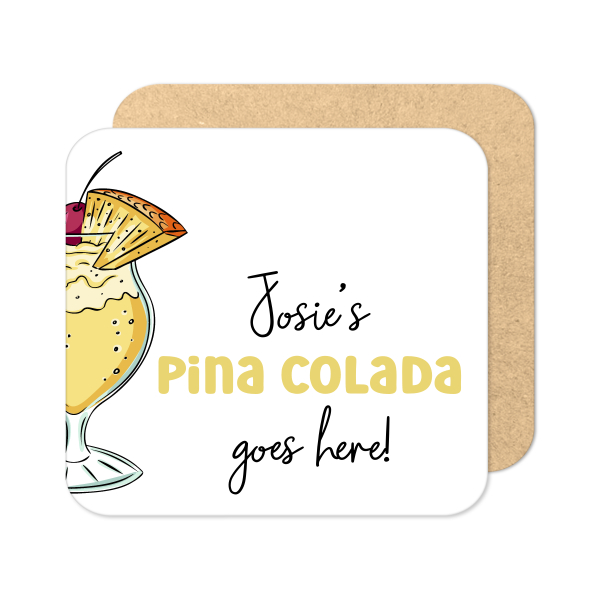 Personalised Drinks Coaster - Hand Drawn Pina Colada Cocktail