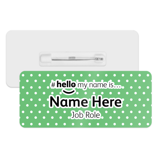 #hello my name is... Name Badge - Green & White Polka Dots