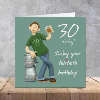 30th birthday card for him - designed by Erica Sturla - 15cm square and blank inside, made in the UK