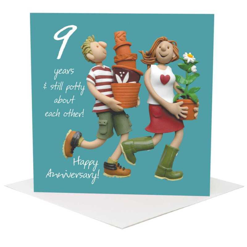 9th anniversary card (pottery anniversary card) - designed by Erica Sturla - 15cm square and blank inside, made in the UK