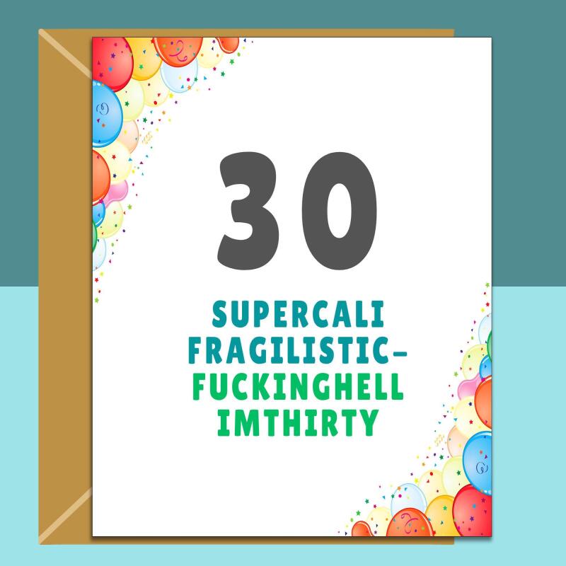 Funny 30th Birthday Card - Personalised inside if required - For Him or For Her - Perfect greetings card for someone turning 30 years old - Blank inside - Regular - Matte