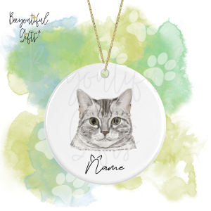 Personalised Watercolour Cat Face Round Ceramic Hanging Decoration - American Shorthair - Face 3