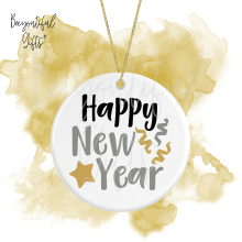 New Year Ceramic Decoration - Happy New Year Silver & Gold