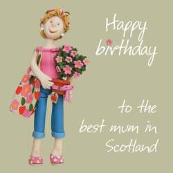 Best Mum in Scotland Birthday Greetings Card, Designed by Erica Sturla for Holy Mackerel. Card is 150mm Square and Blank Inside.