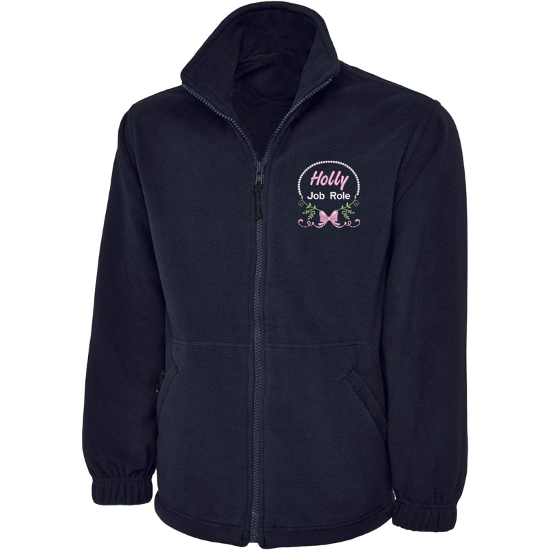 Floral Pink Ribbon Healthcare Fleece Jacket with Rainbow Design | Private healthcare Fleece Jacket Embroidered with Name. Custom Outdoor Weather Jacket - Extra Small (XS)