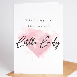 New Baby Girl Card, Little Lady New Baby Card, Cute Pink Heart Baby Girl Card, Card For New Born, New Parents Congratulations Card Baby Girl