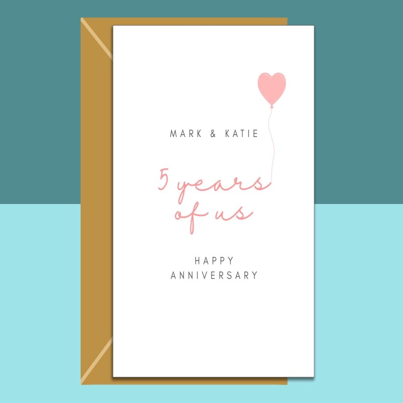5th Anniversary Card - Sapphire - Customised - Personalised Inside if Required - 5 Year Anniversary, Husband, Wife, Boyfriend, Girlfriend - Blank inside - Regular - Matte